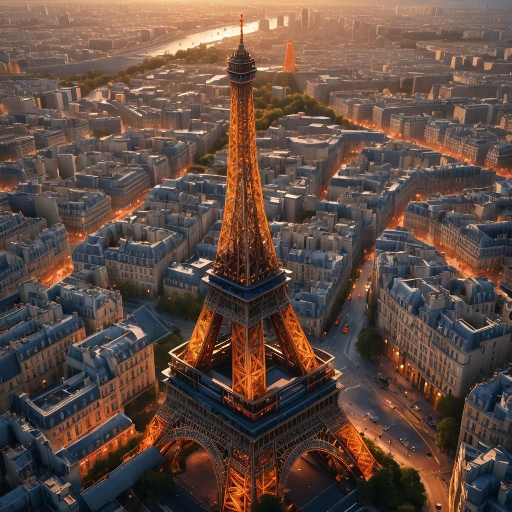 Eiffel Tower in Dreamlike Cityscape: Fantasy Concept Art