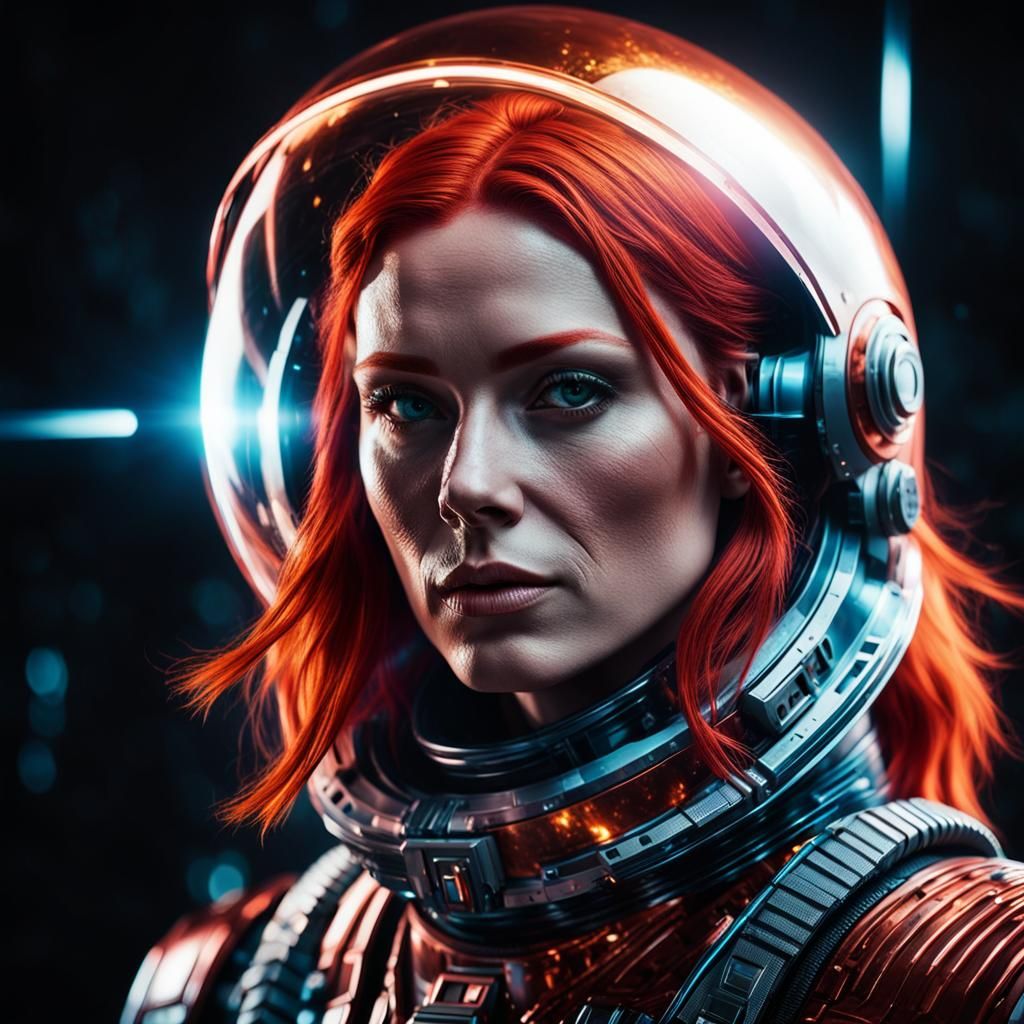 Sci-Fi Portrait of a Red-Haired Space Girl