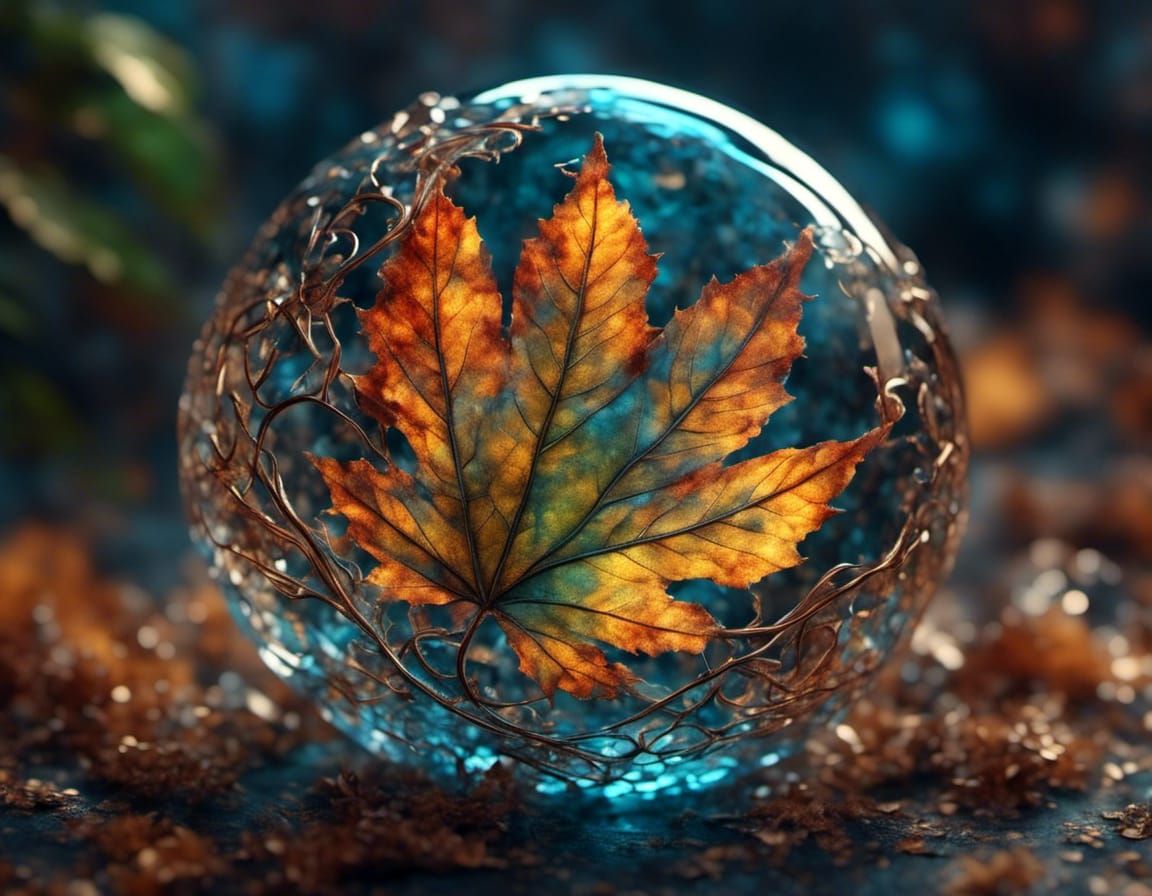 Autumn Leaf Crystal: Bioluminescent Filigree Masterpiece