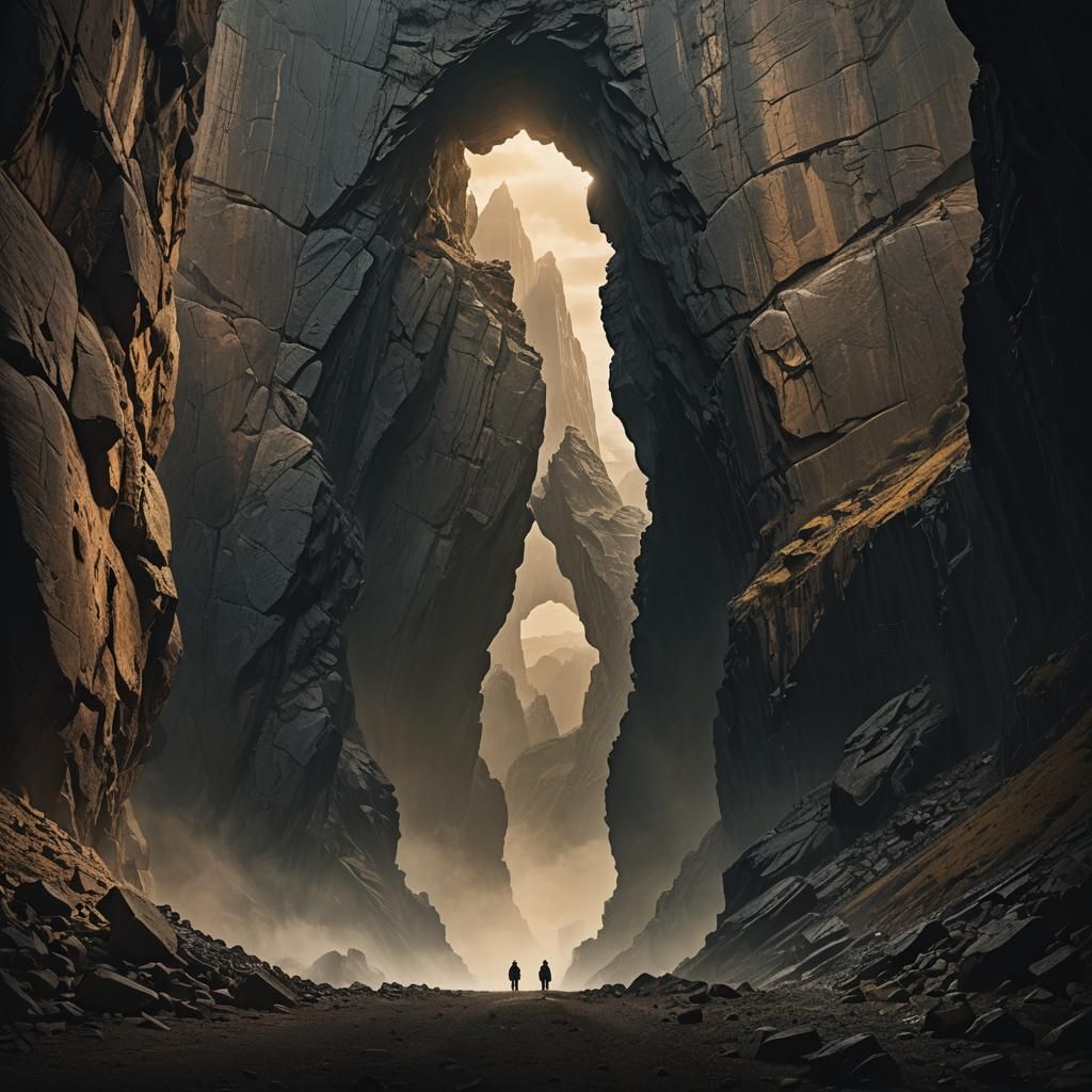 Ominous Mountain Tunnel in Dramatic Matte Painting Style