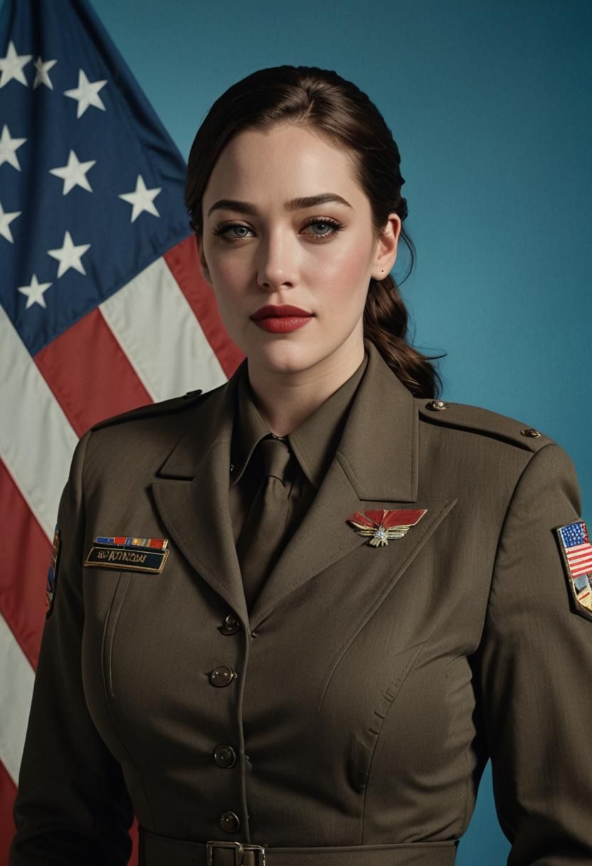 Smiling Female Soldier Portrait with American Flag