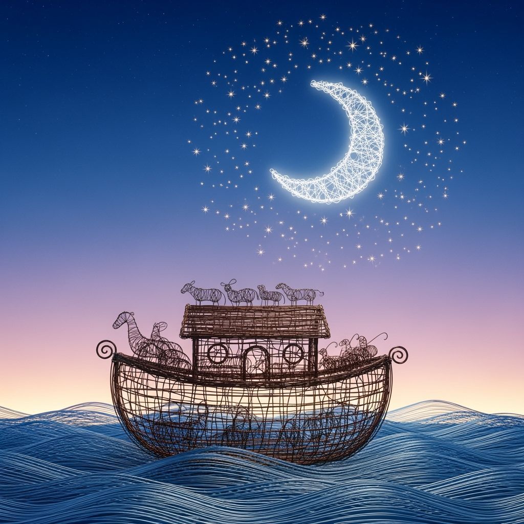 Intricate Wire Noah's Ark Under Night Sky