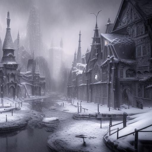 Snow Falling: Detailed Charcoal Matte Painting