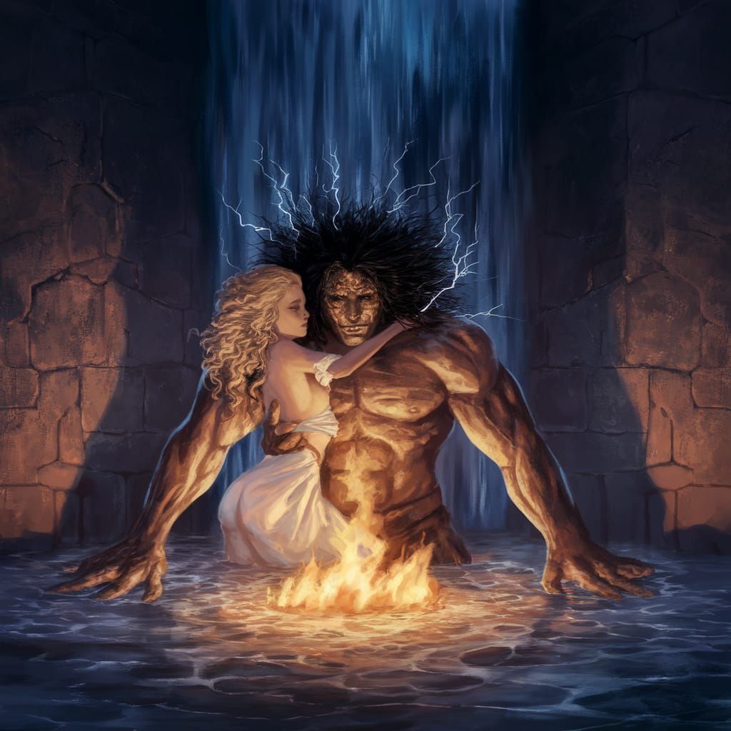 Dark Castle Chamber Scene with Submerged Warrior and Tender ...