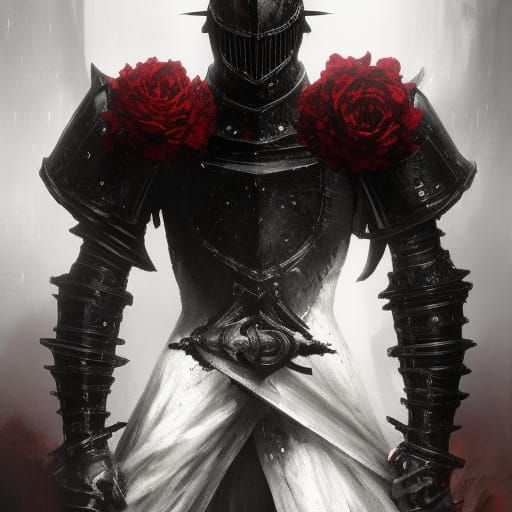 Unholy Paladin in Crimson Armor on Roses