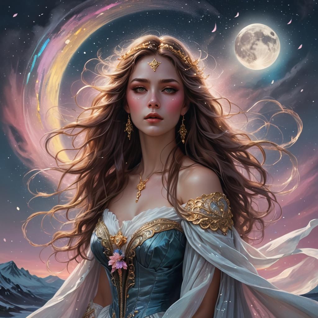 Goddess Portrait with Aurora Borealis in Fantasy Art