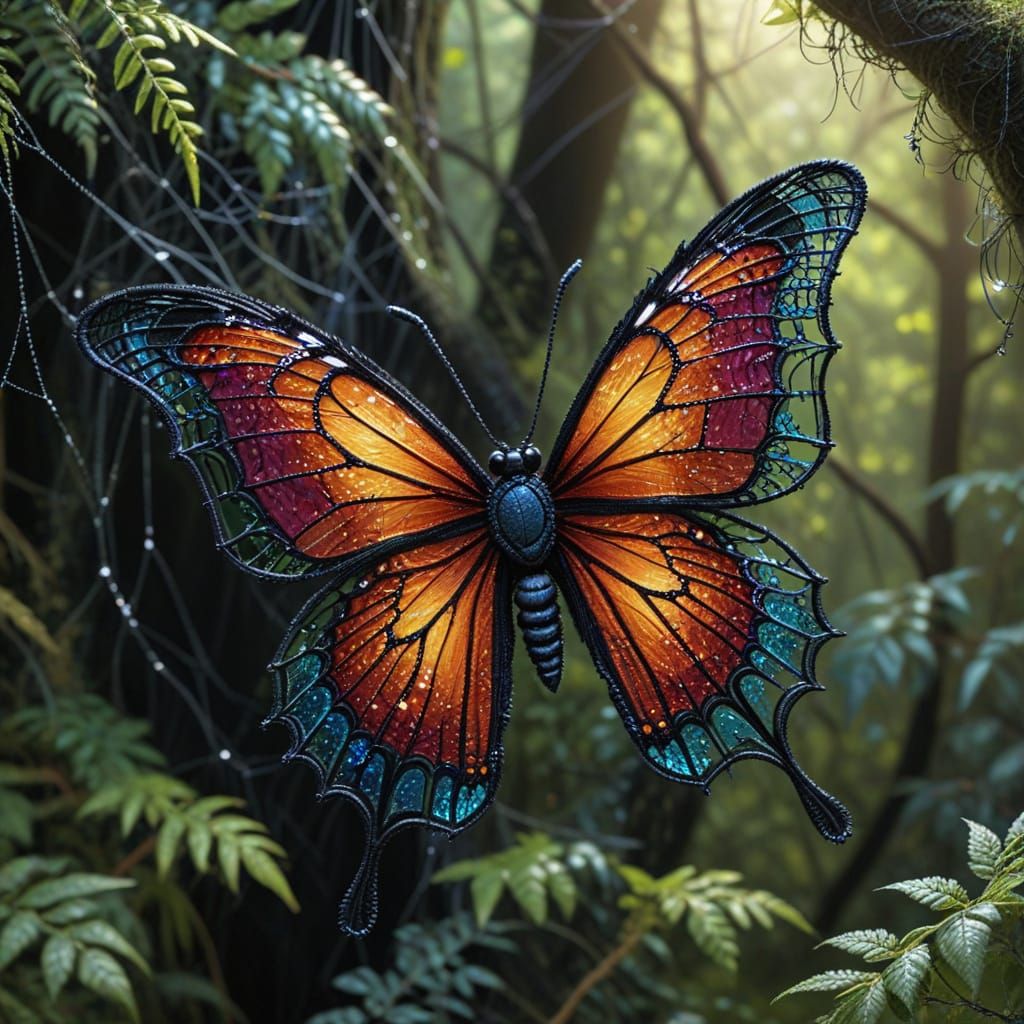 Elegant Spiderweb Butterfly in Magical Forest