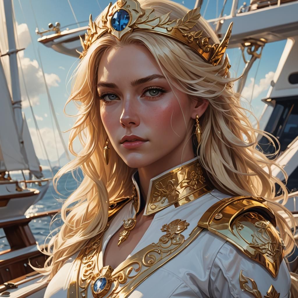 Luxurious Woman in Gold Uniform: Digital Art Portrait