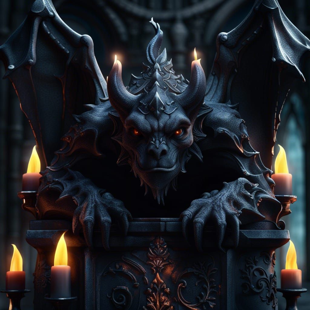 Gothic Gargoyle with Melting Candles, Detailed Matte Paintin...