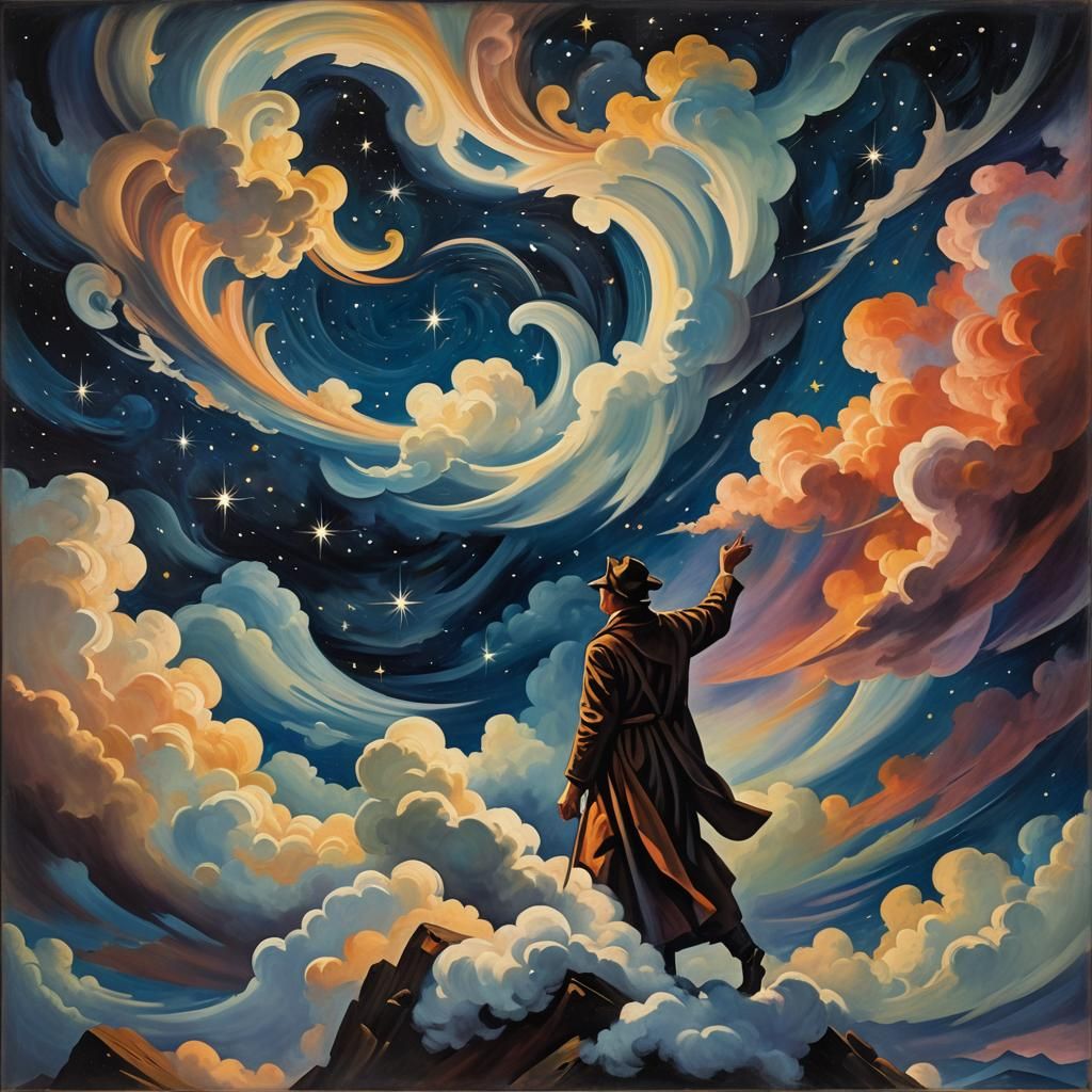 Mystical Figure in Vorticism Starry Night