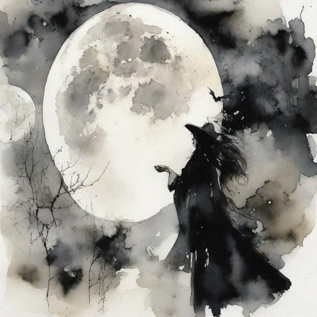 Witches Under the Moon in Watercolor Style