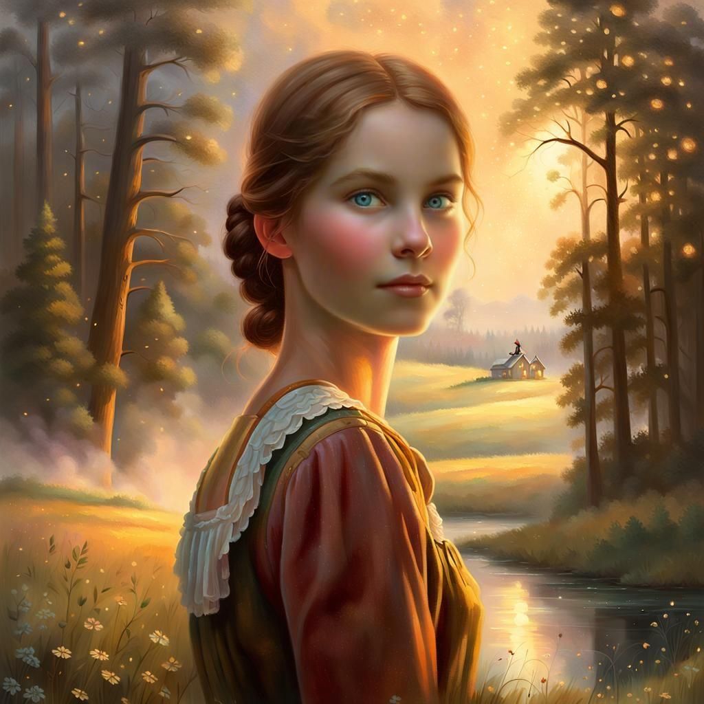 Ethereal America Pioneer in Whimsical Misty Landscape