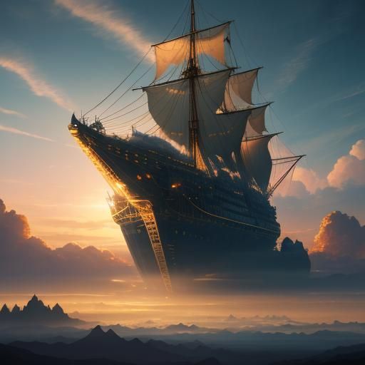 Fantastical Airship Sails Through a Dreamlike Sky