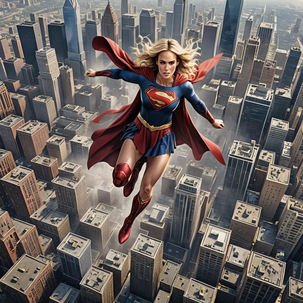 Superwoman Flies Over Metropolis