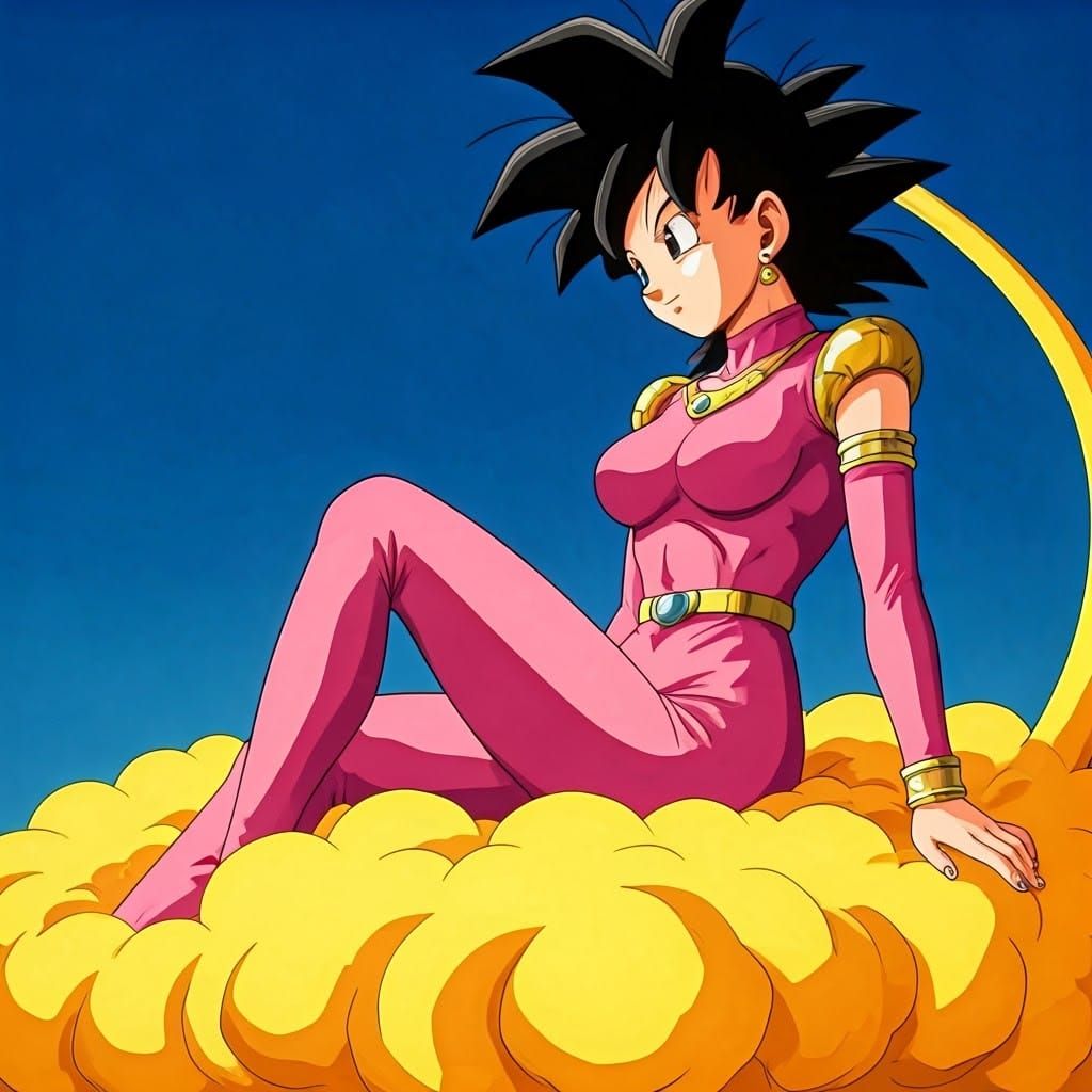 Relaxing Super Saiyan Woman in 90s Anime Style