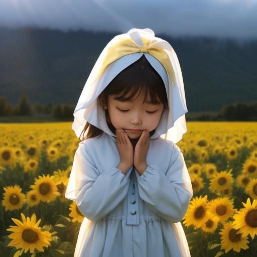 Girl Praying in Divine Light for Mental Health
