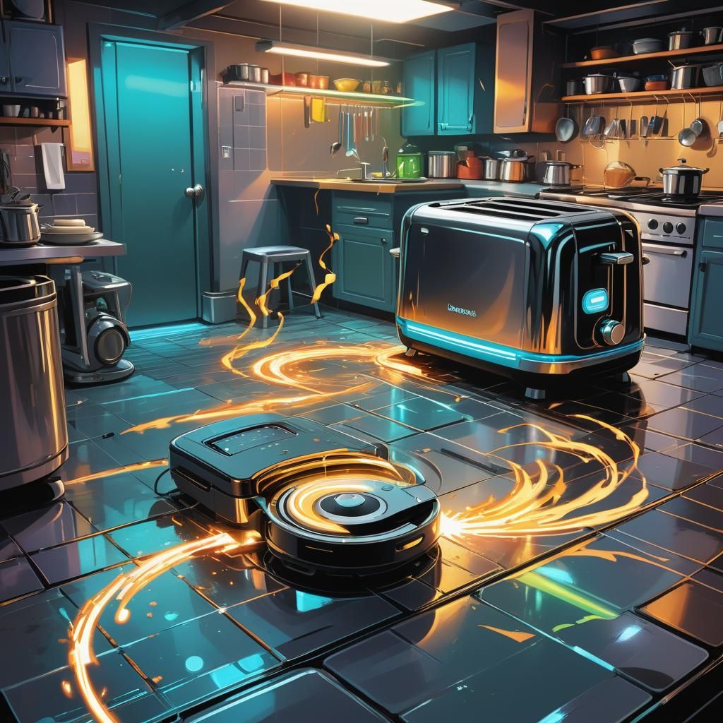 Toaster vs Roomba: Kitchen Clash in Comic Art