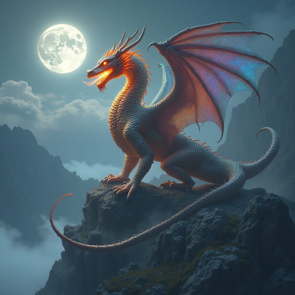 Cyberpunk Dragon Reigns Supreme on Mountain Peak