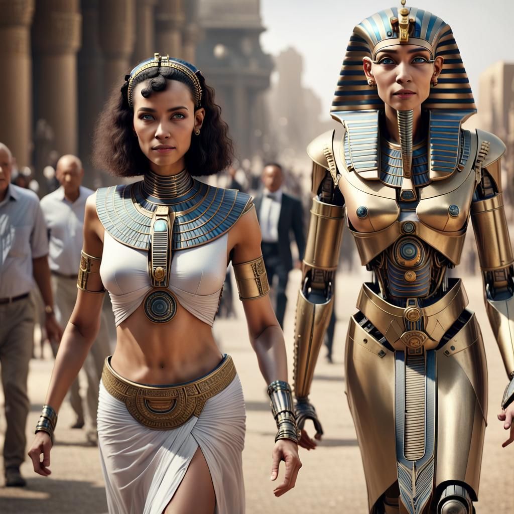 Pharaoh and Robot Walk in Modern Cairo