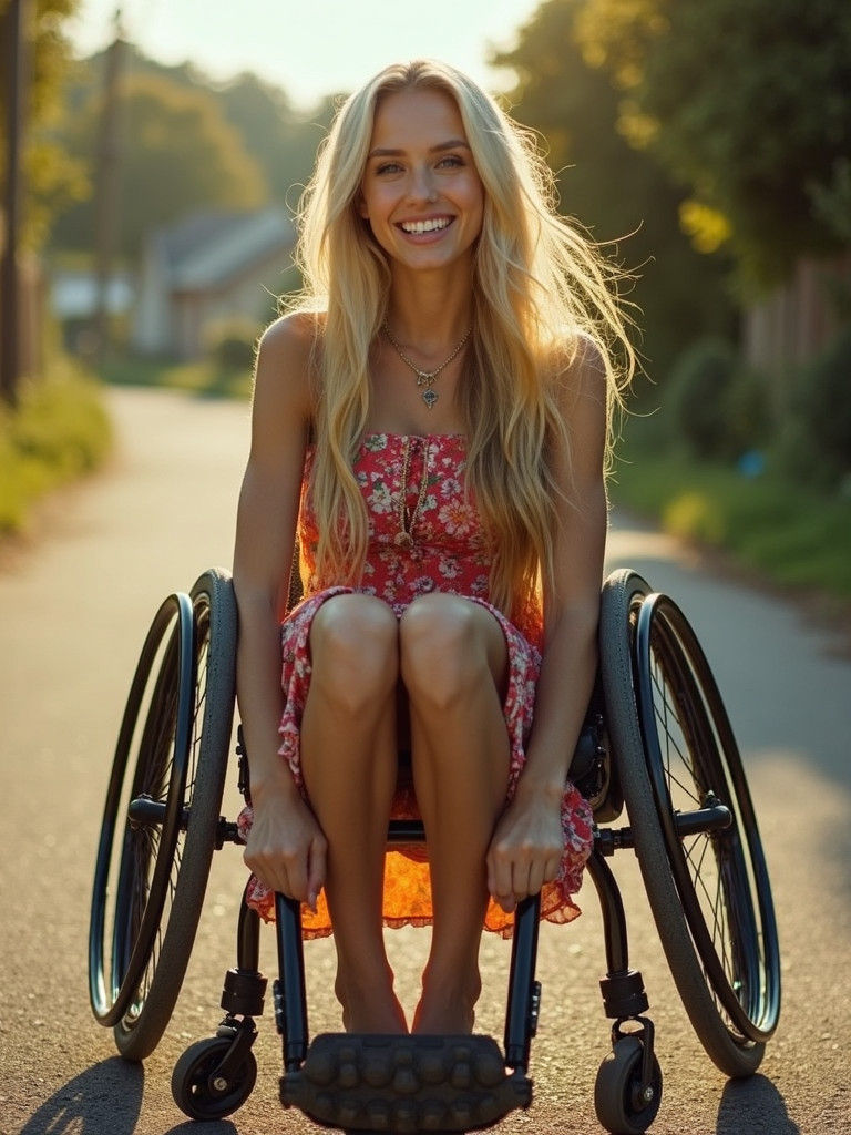 Elegant Woman in Wheelchair: Hyperrealistic Cinematic Portra...