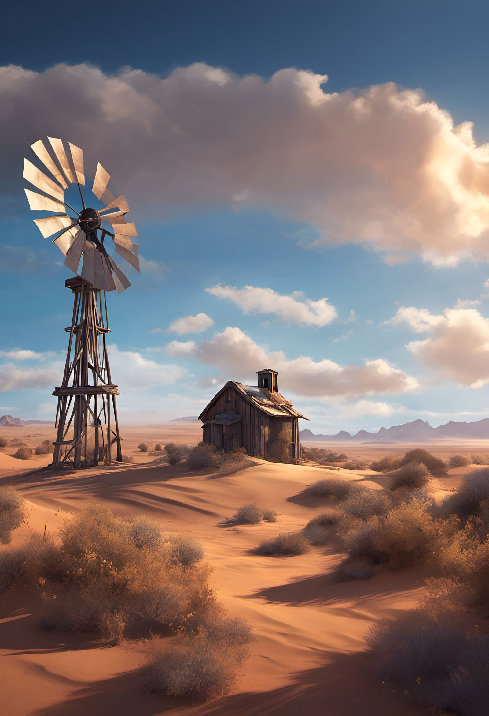Mythical Desert Windmill in Hyperrealistic Fantasy Art