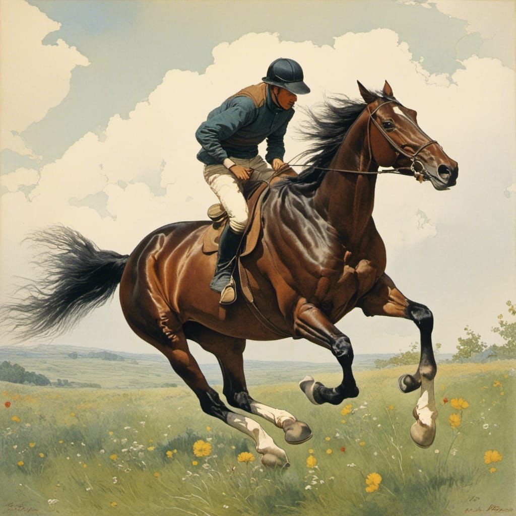 Horse Galloping Through Meadow: AI Generated Image