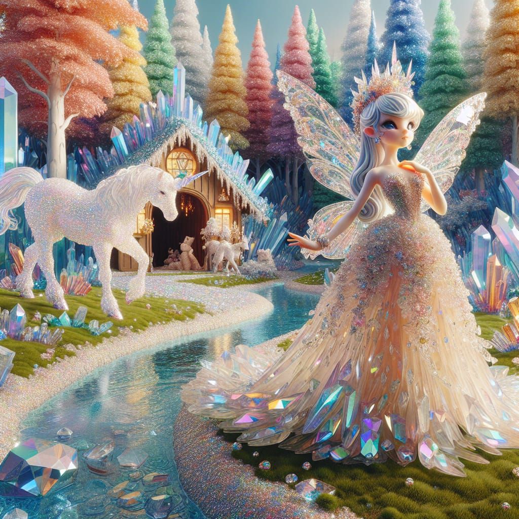 Disney Pixar style 3D adorable beautiful crystal fairy, dres...