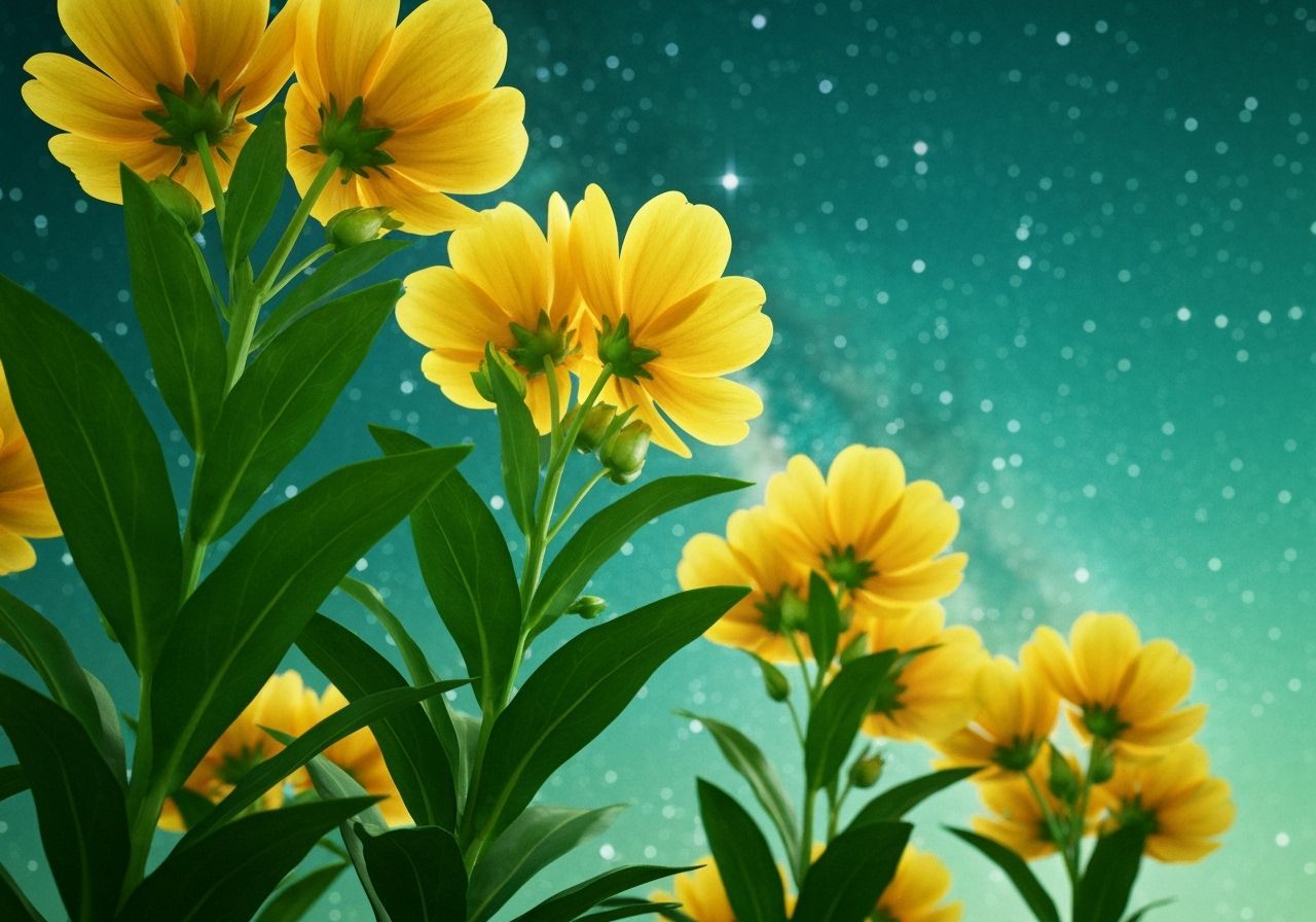 Yellow Flowers Under a Starry Night Sky