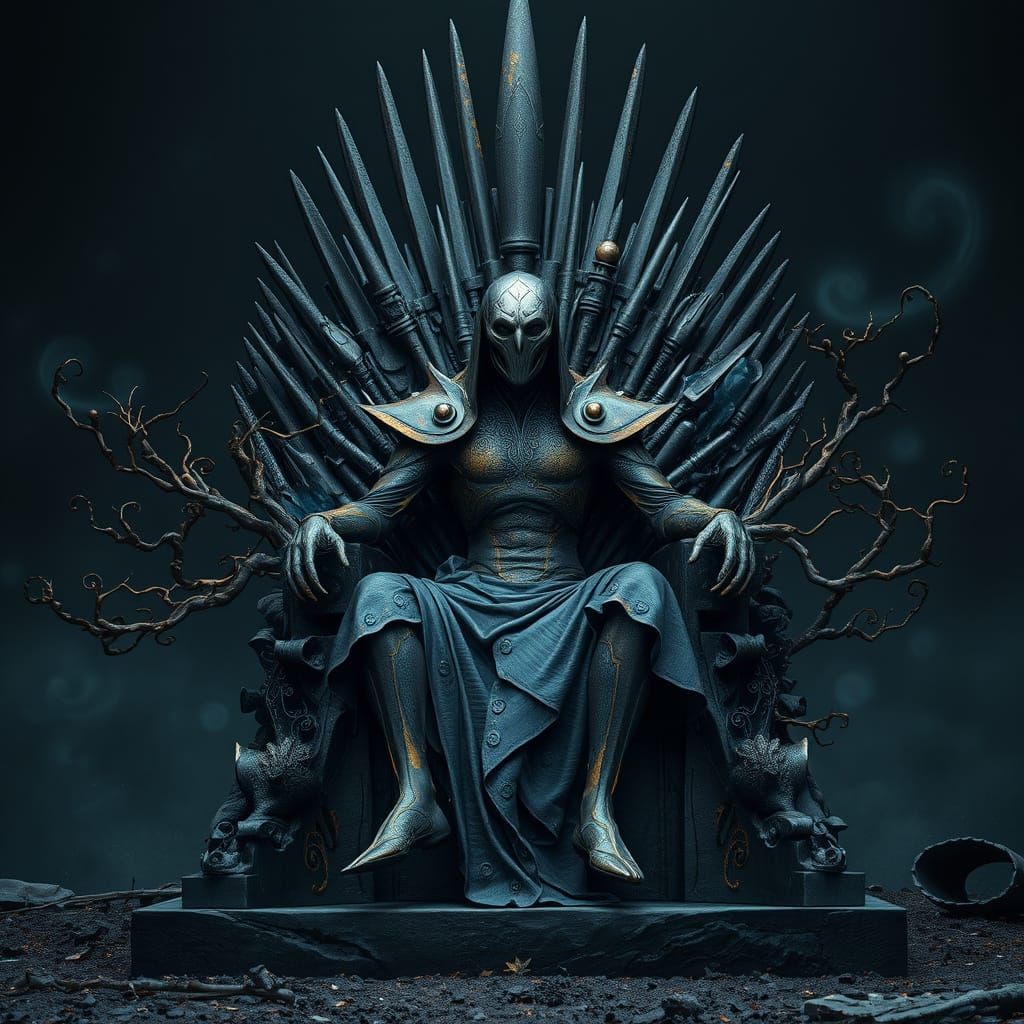 Ethereal Entity Seated Upon Ancient Basalt Throne in 16th-Ce...