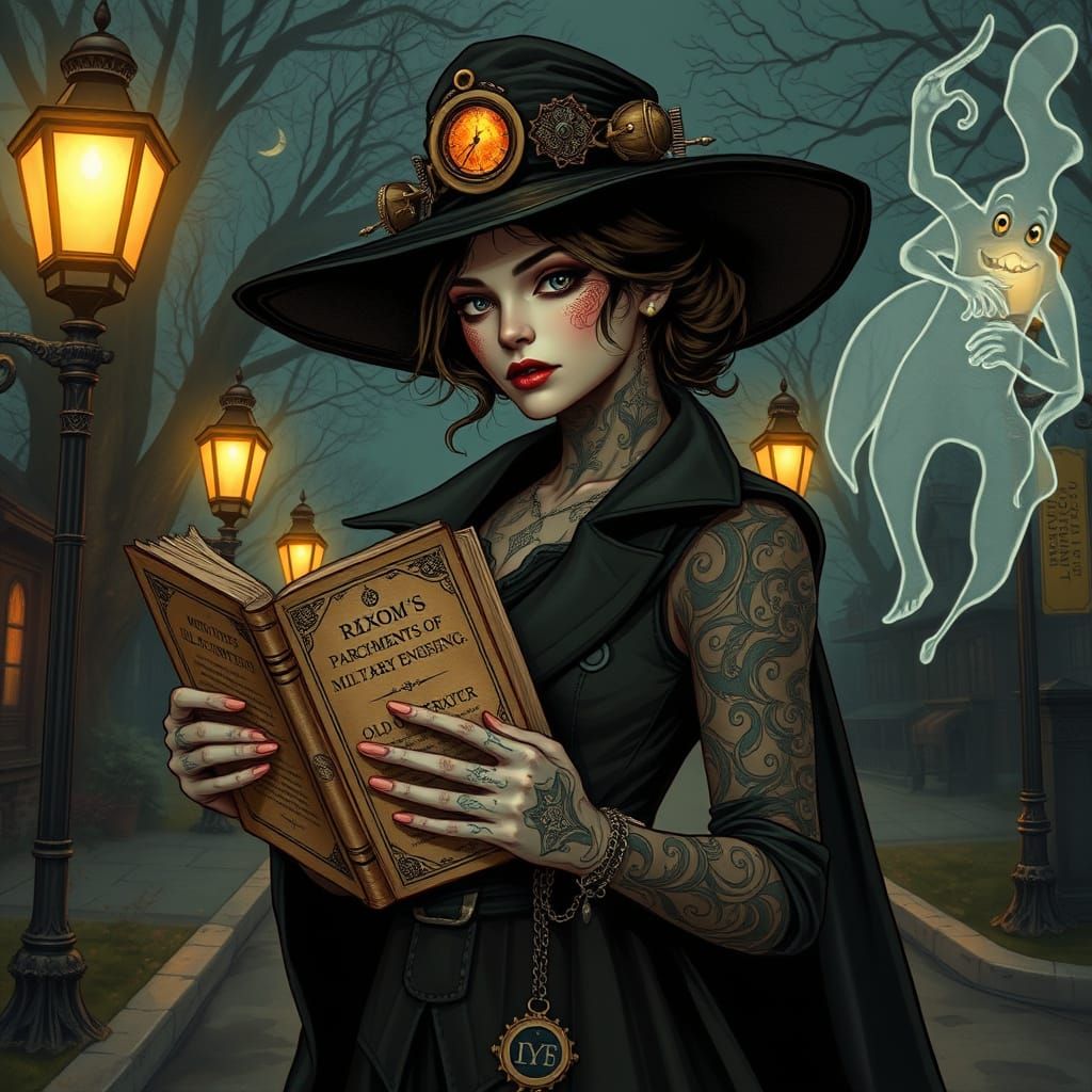 Mystical Victorian Woman with Mutated Food Tattoos at Old Ol...