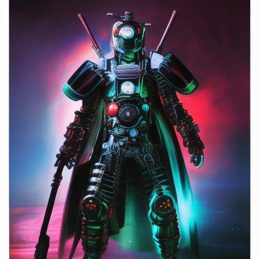 Bioluminescent Mech Samurai Warrior in Biopunk Style
