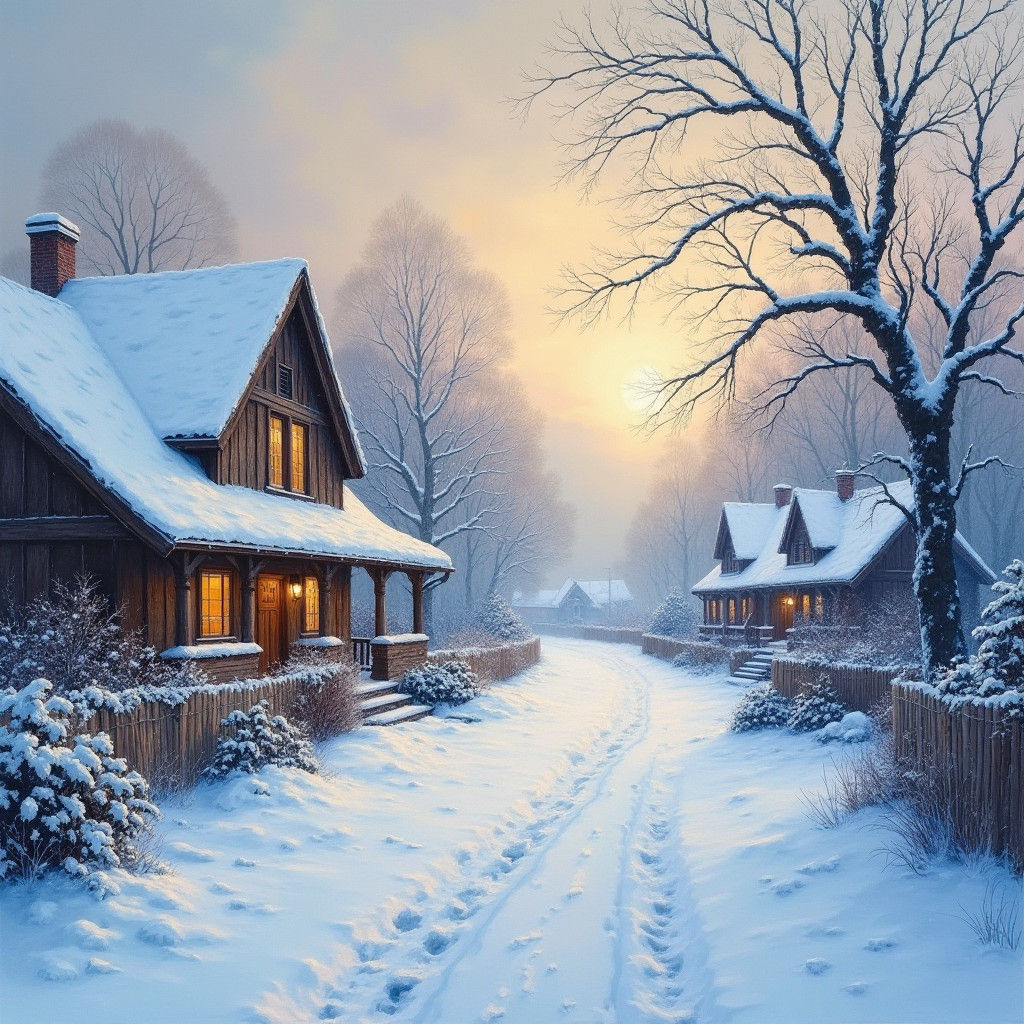 Winter Townscape in Gouache Impressionist Style