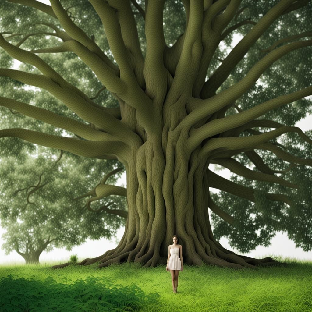 Surreal Giant Tree with Growing Women: Dreamlike Photo