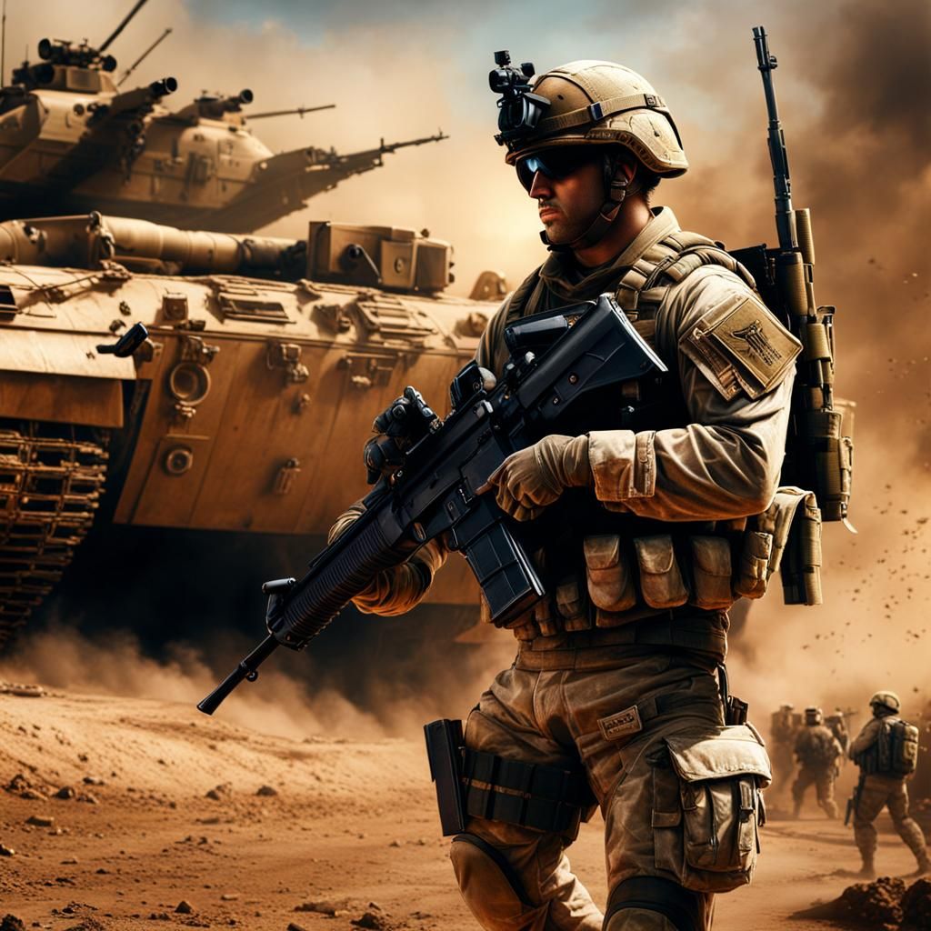 American Soldier in Iraq: Detailed Matte Painting