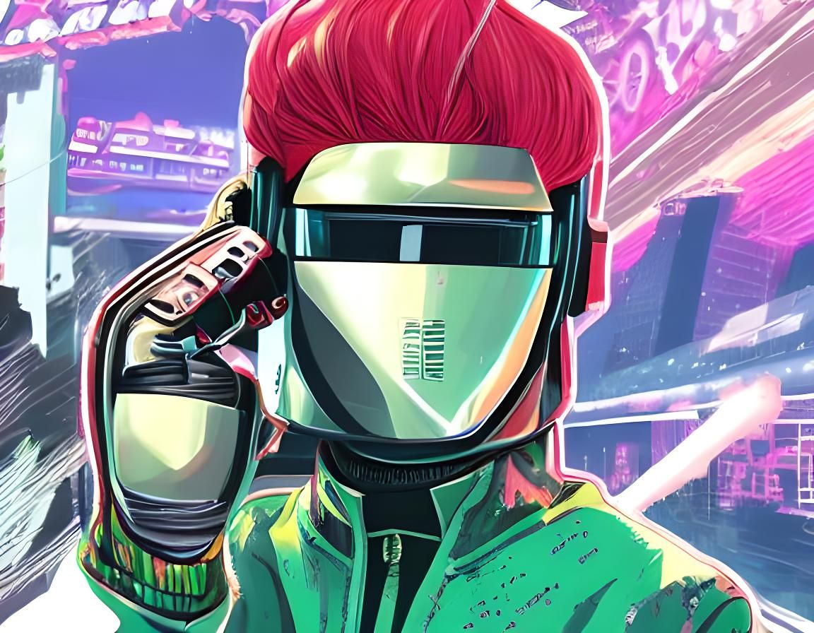 Cyberpunk Girl in Retro 80s Anime Landscape