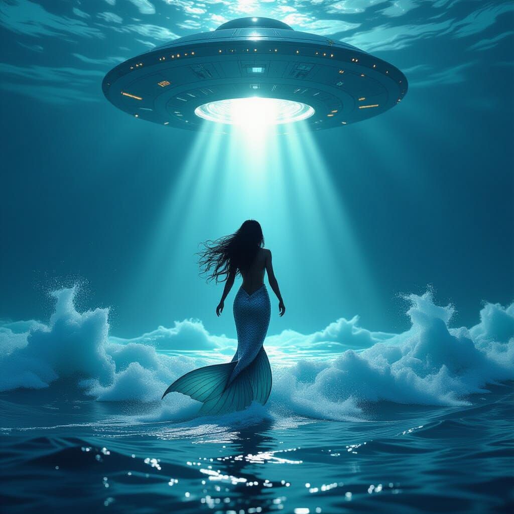 Mermaid Abduction by Spaceship in Hyperrealistic Style