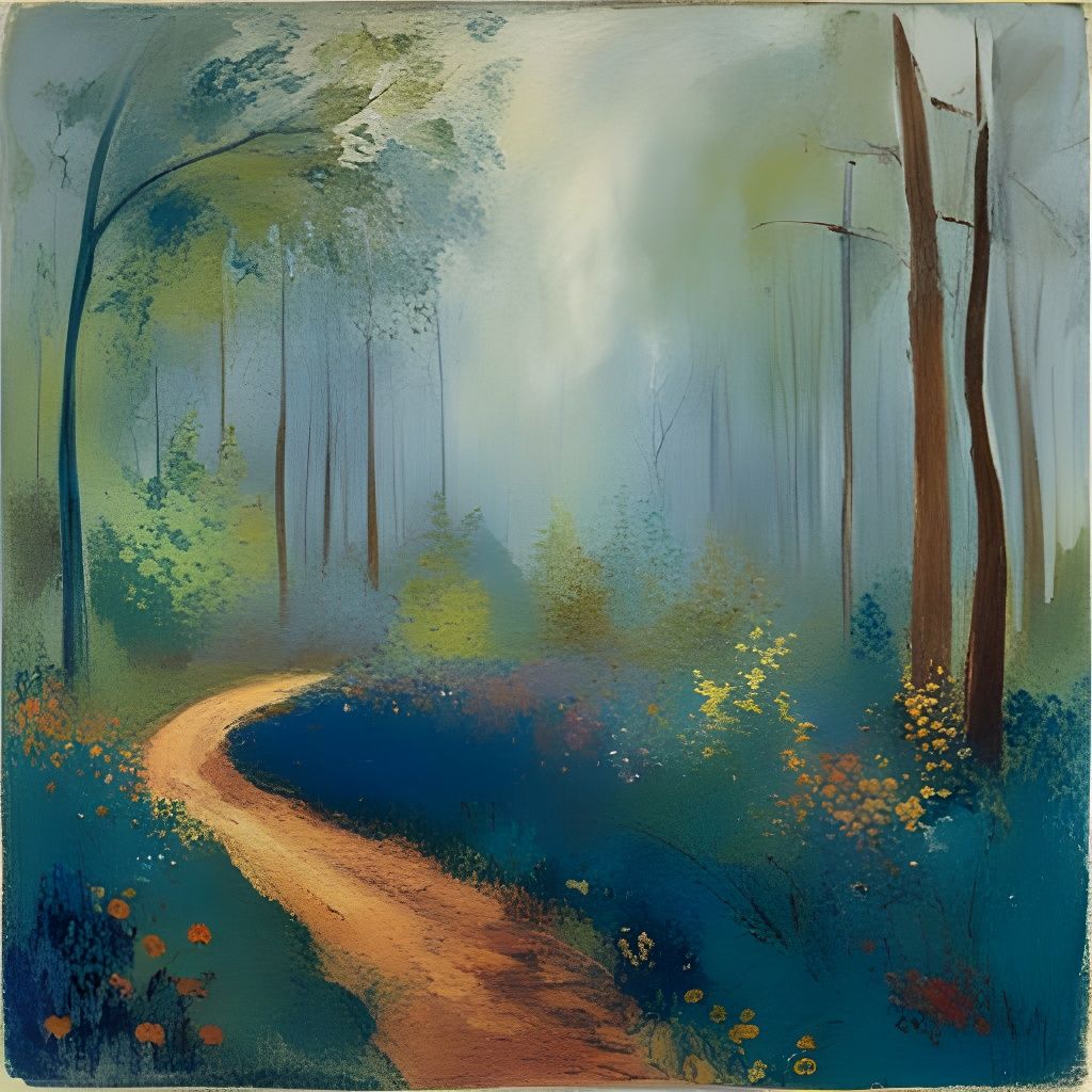 Ethereal Forest Path Inspired by Redon and Čiurlionis