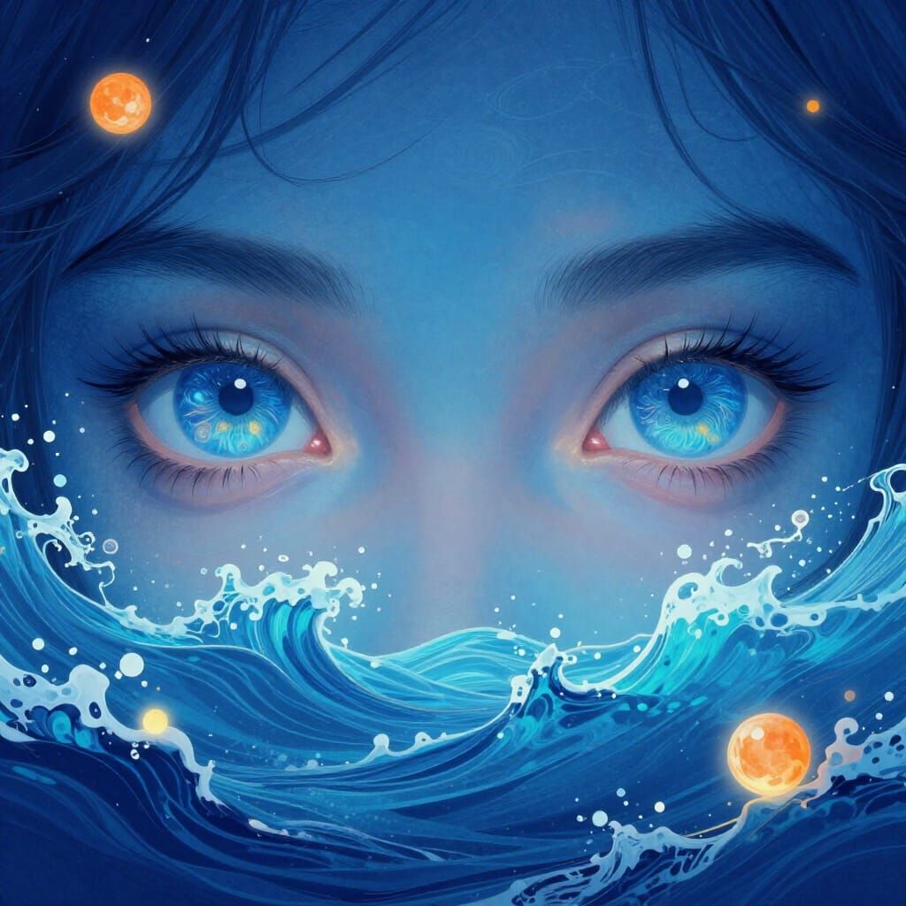 Deep Ocean Eyes with Celestial Swirls and Ripples