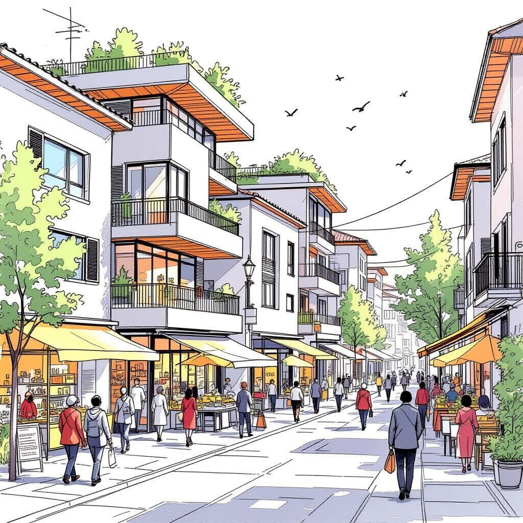 Urban Street Scene: Architectural Line Drawing