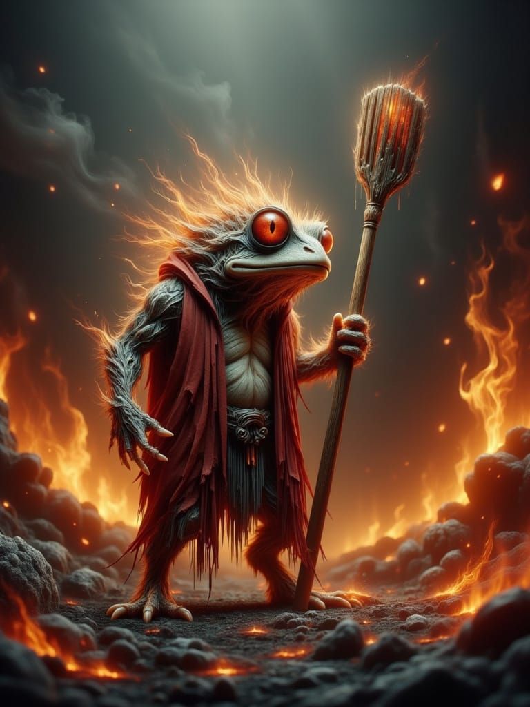 Astonished Fire Demon Frog Finds Wooden Spatula