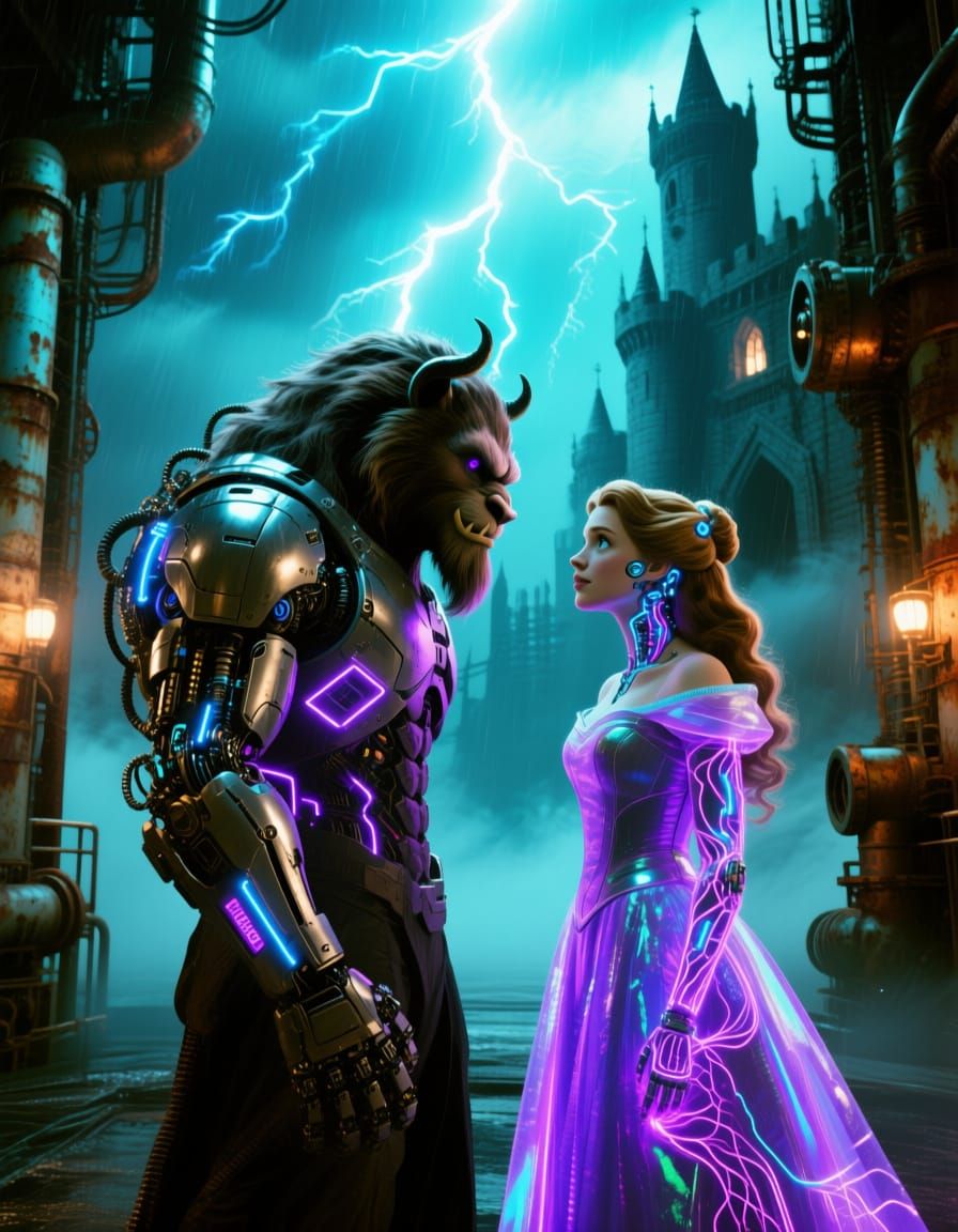 Cyberpunk Beauty and the Beast Film Poster