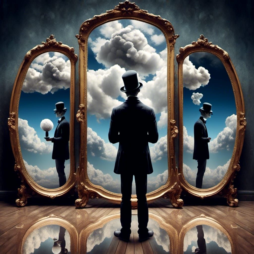 Magritte Inspired Cloud Man in Dark Room