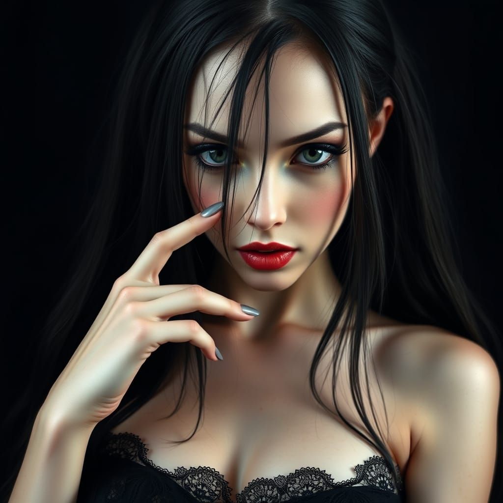 Gothic Woman in Lace: A Hyperrealistic Portrait