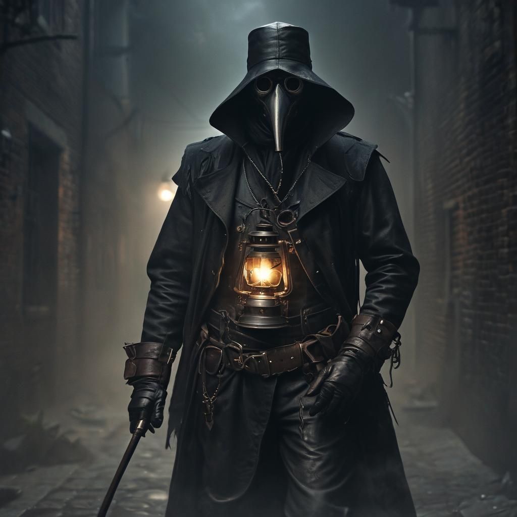 Steampunk Plague Doctor Portrait in Dark Fantasy Style