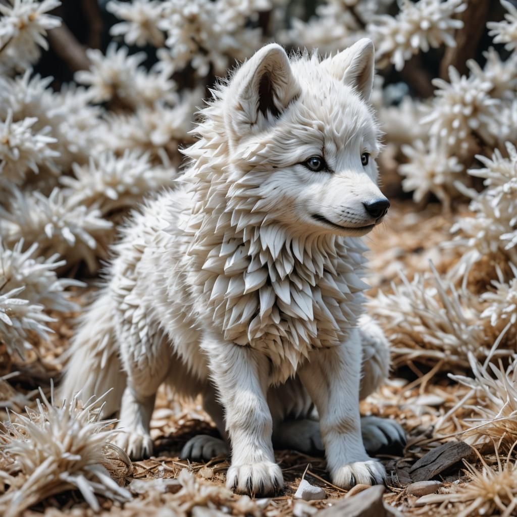 Hyperrealistic Baby White Wolf Cub in HDR