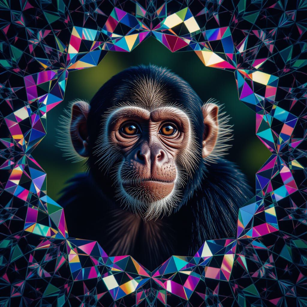 Capuchin Monkey in Kaleidoscope, Hyperrealistic Action Paint...