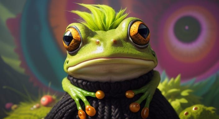 Surprised Frog with Mohawk in Gothic-Punk Style