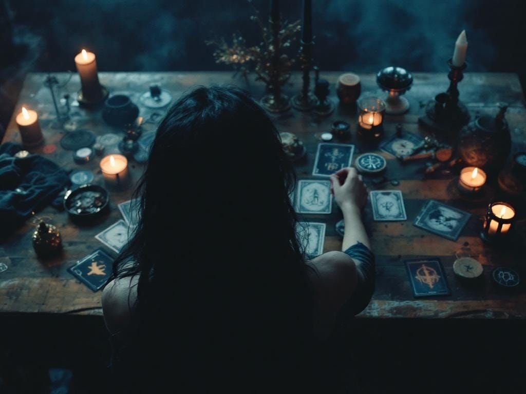 Mystical Tarot Reader in Moody Cinematic Style