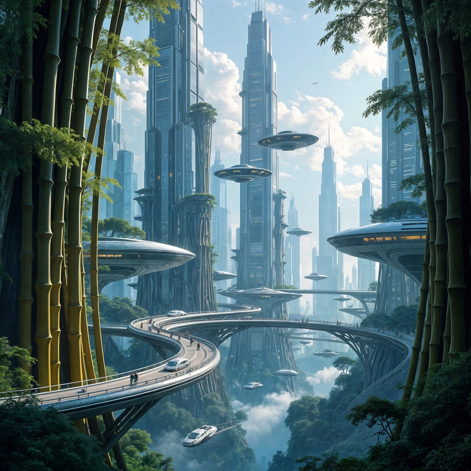 Futuristic Cityscape Blends Skyscrapers With Sculpted Bamboo