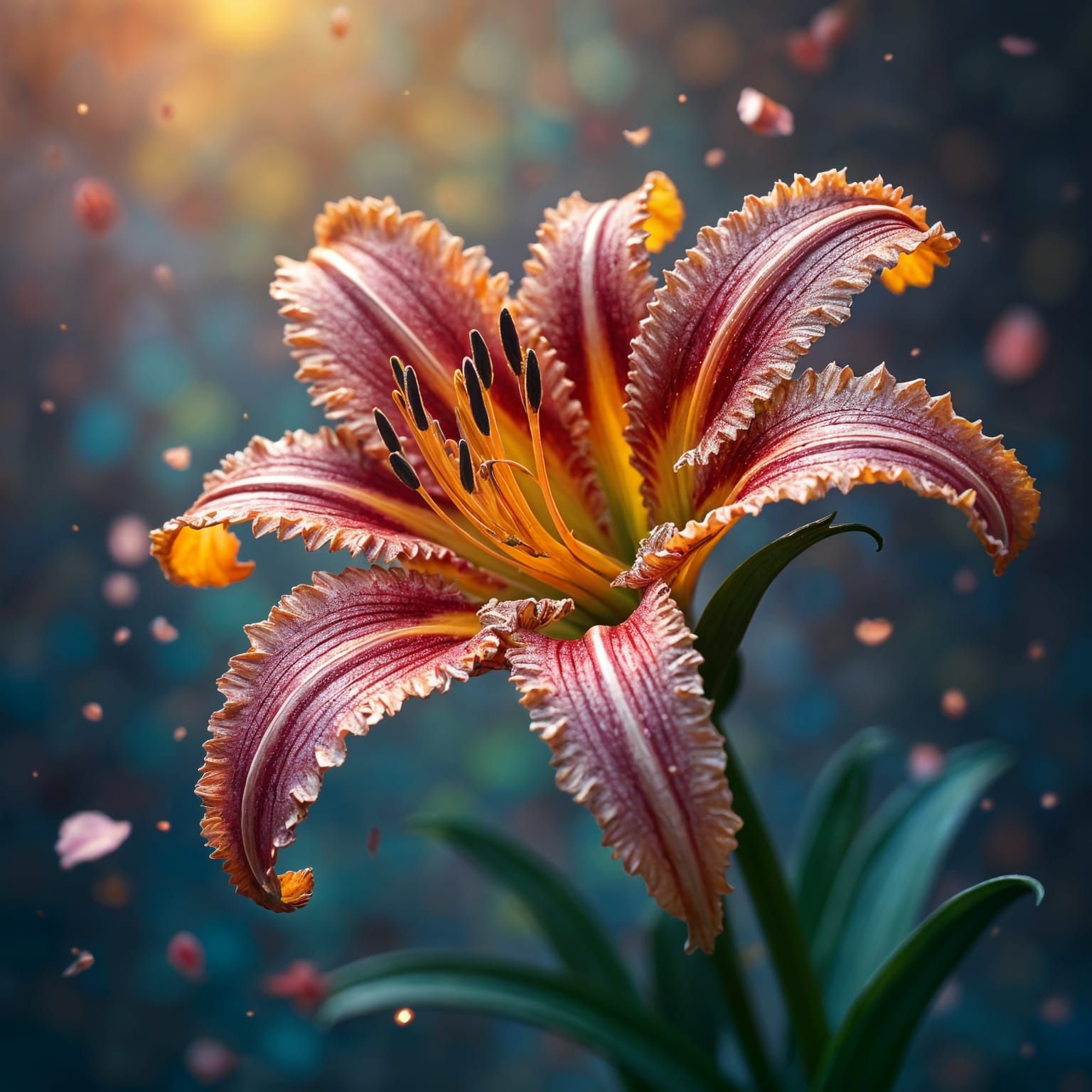 Abstract Multicolored Lilies in Hyperrealistic Style